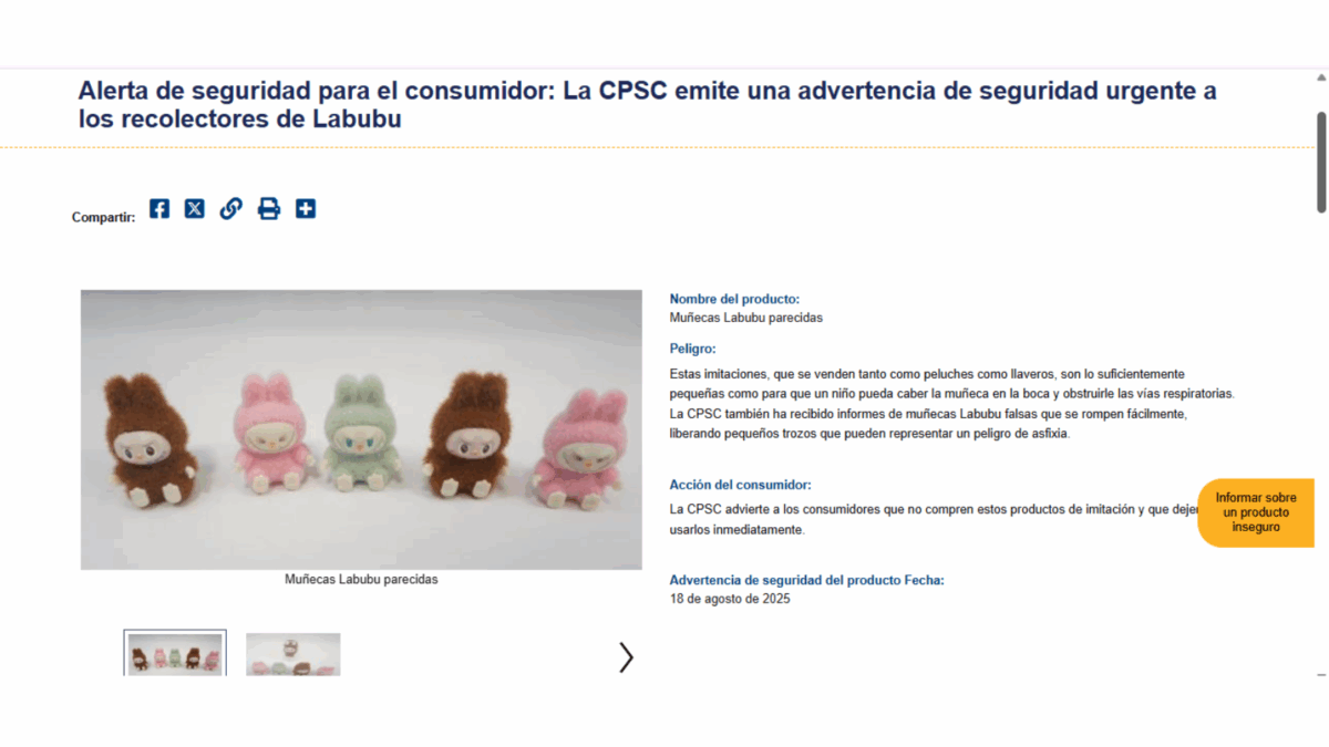 Autoridades en EE UU alertaron sobre el riesgo para niños de los muñecos Labubu falsos