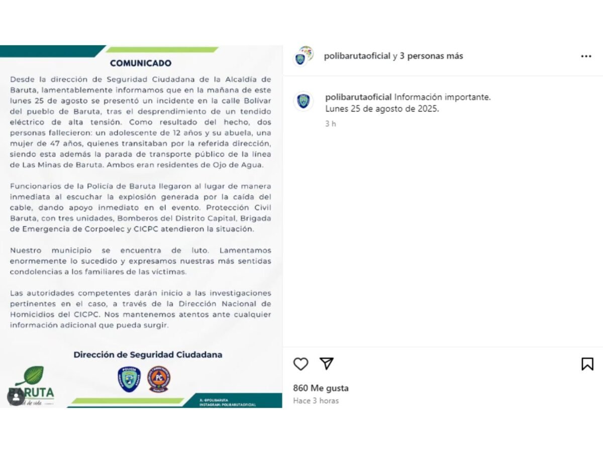 Una abuela y su nieto murieron electrocutados en Baruta