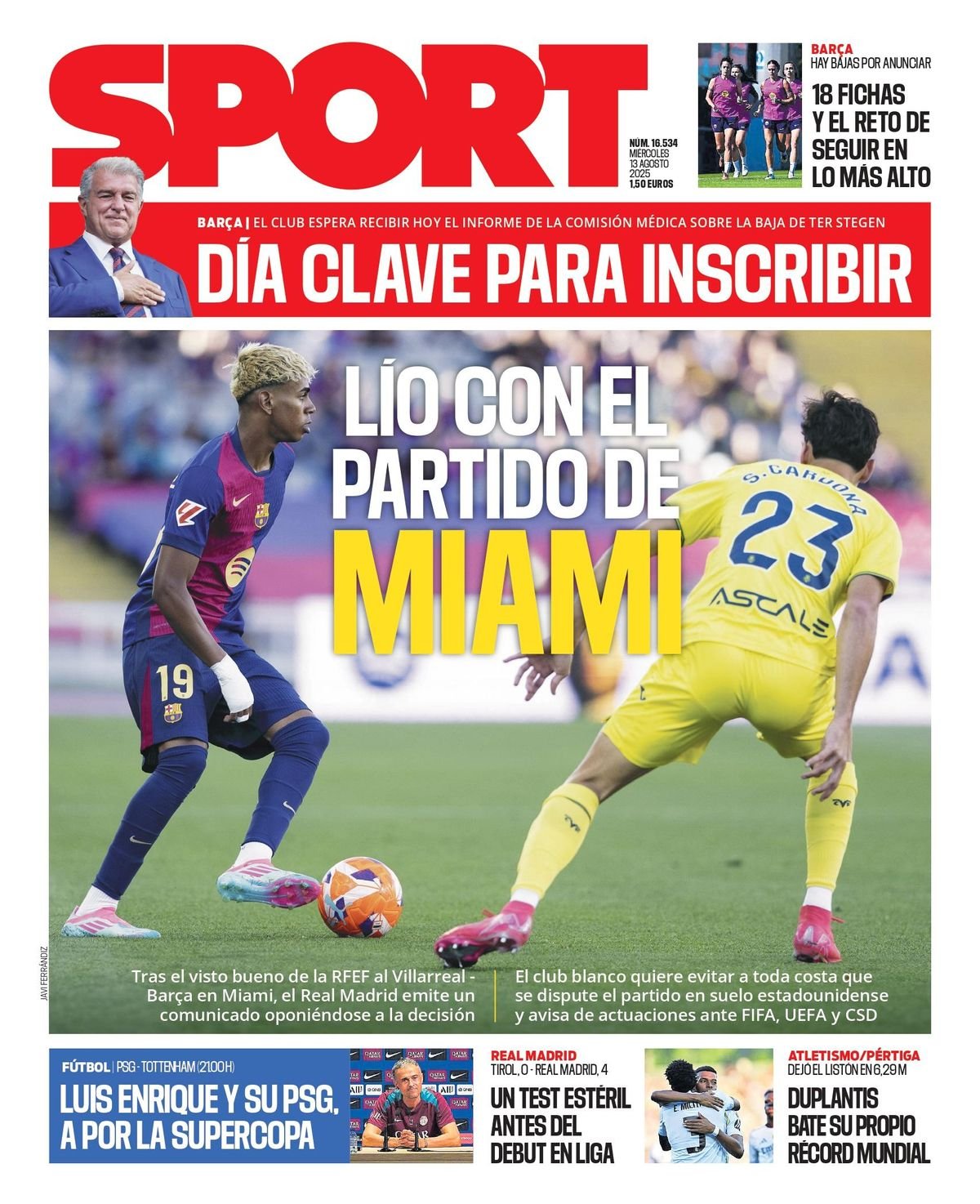 Esta es la portada de SPORT de hoy miércoles, 13 de agosto de 2025
