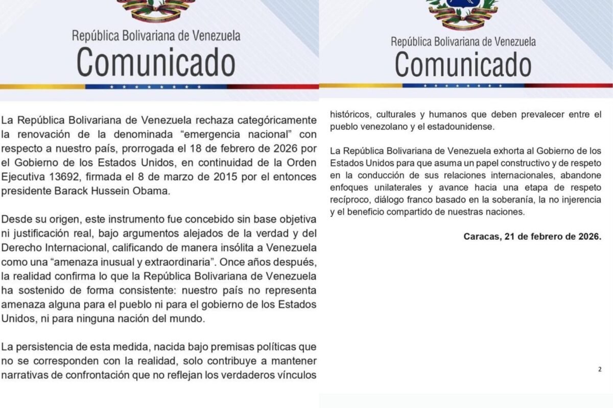 Venezuela rechazó extensión de la declaración de Venezuela como “emergencia nacional” por EE UU