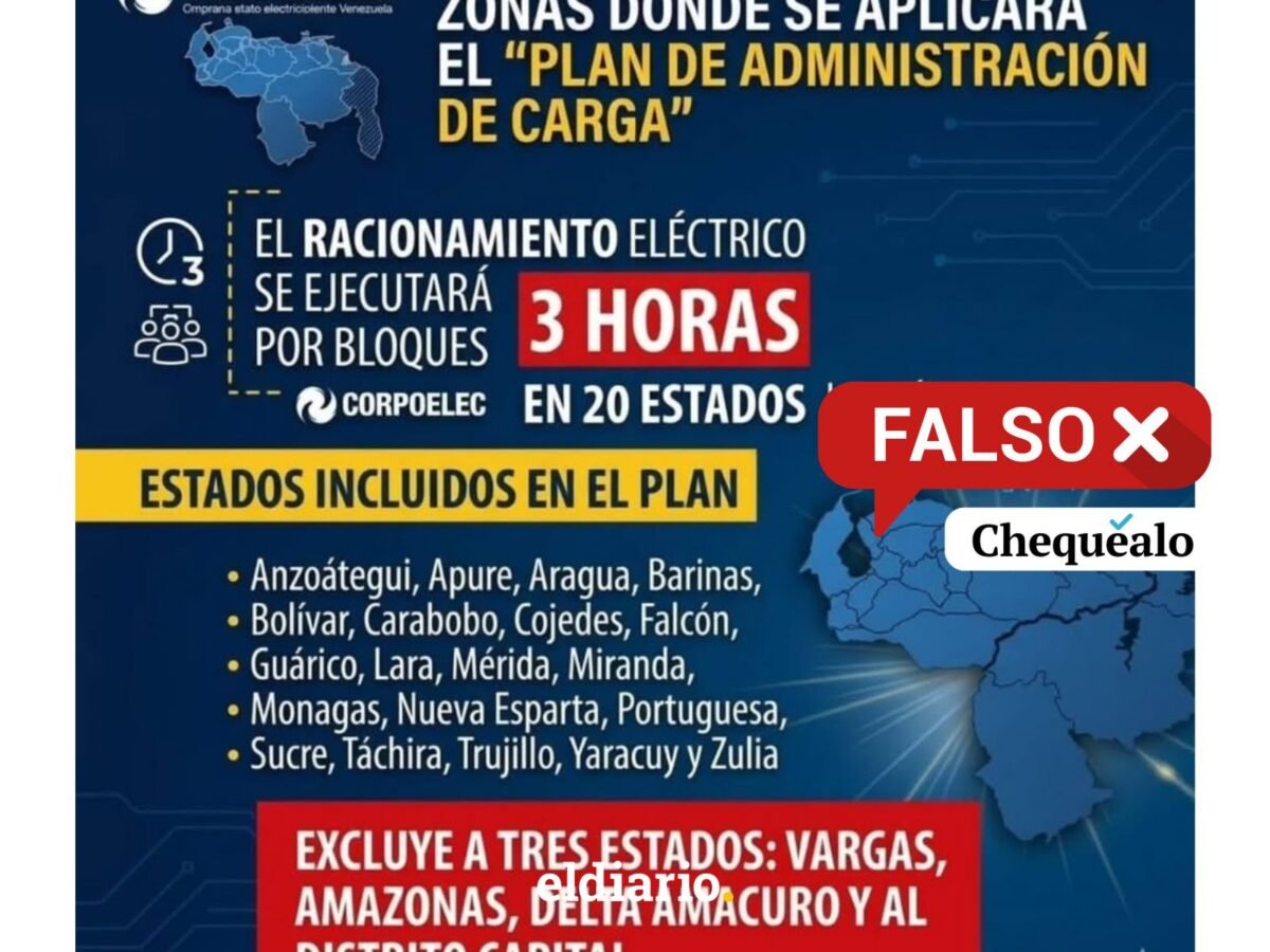 ¿Corpoelec publicó un plan de racionamiento en 20 estados del país?