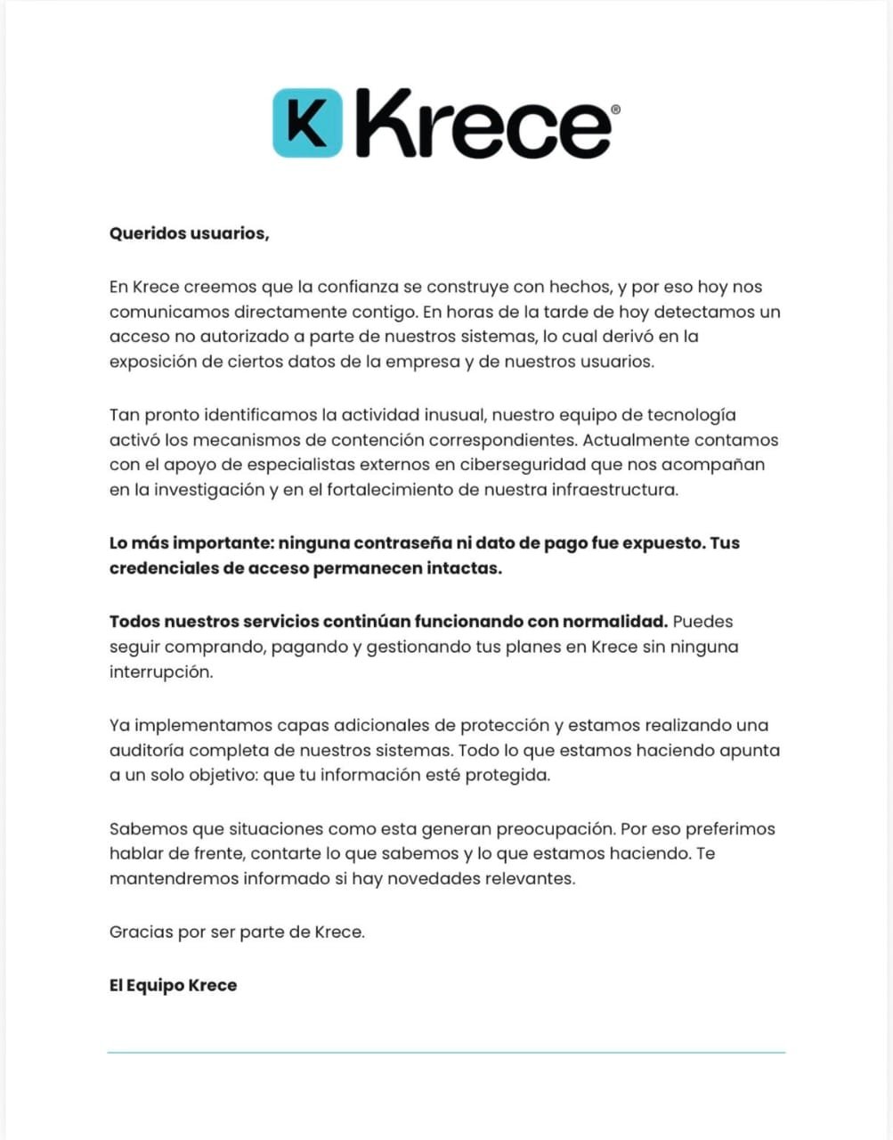 Plataforma Krece confirmó un “acceso no autorizado” y exposición de datos de sus usuarios 