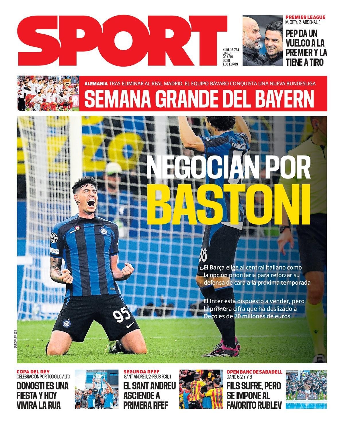 Esta es la portada de SPORT de hoy lunes, 20 de abril de 2026