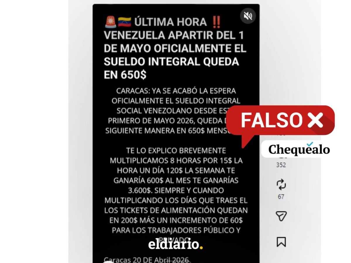 ¿Anunciaron que el sueldo integral en Venezuela quedará en 650 dólares a partir del 1° de mayo?