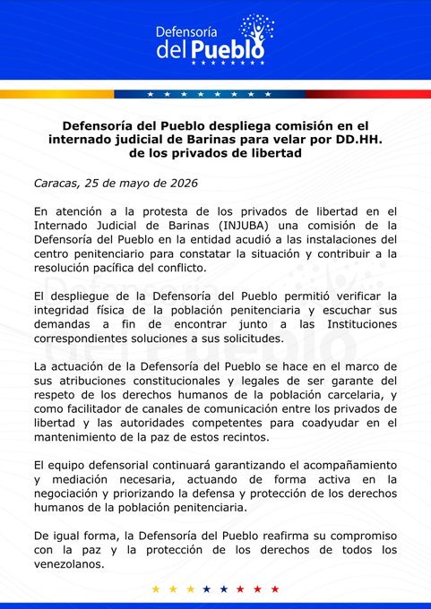 Defensoría del Pueblo envió una comisión al Internado Judicial de Barinas para verificar la integridad de los presos
