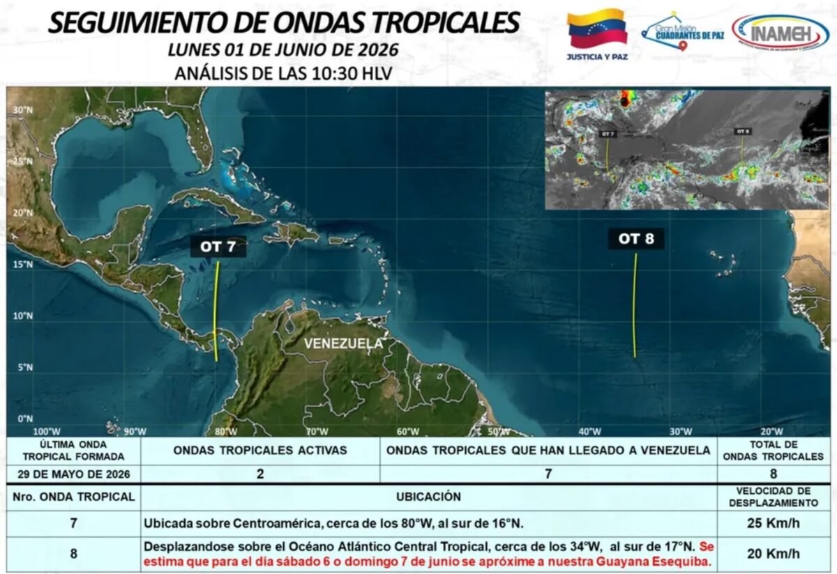 Inameh prevé la llegada de la onda tropical 8 durante el fin de semana del 6 y 7 de junio